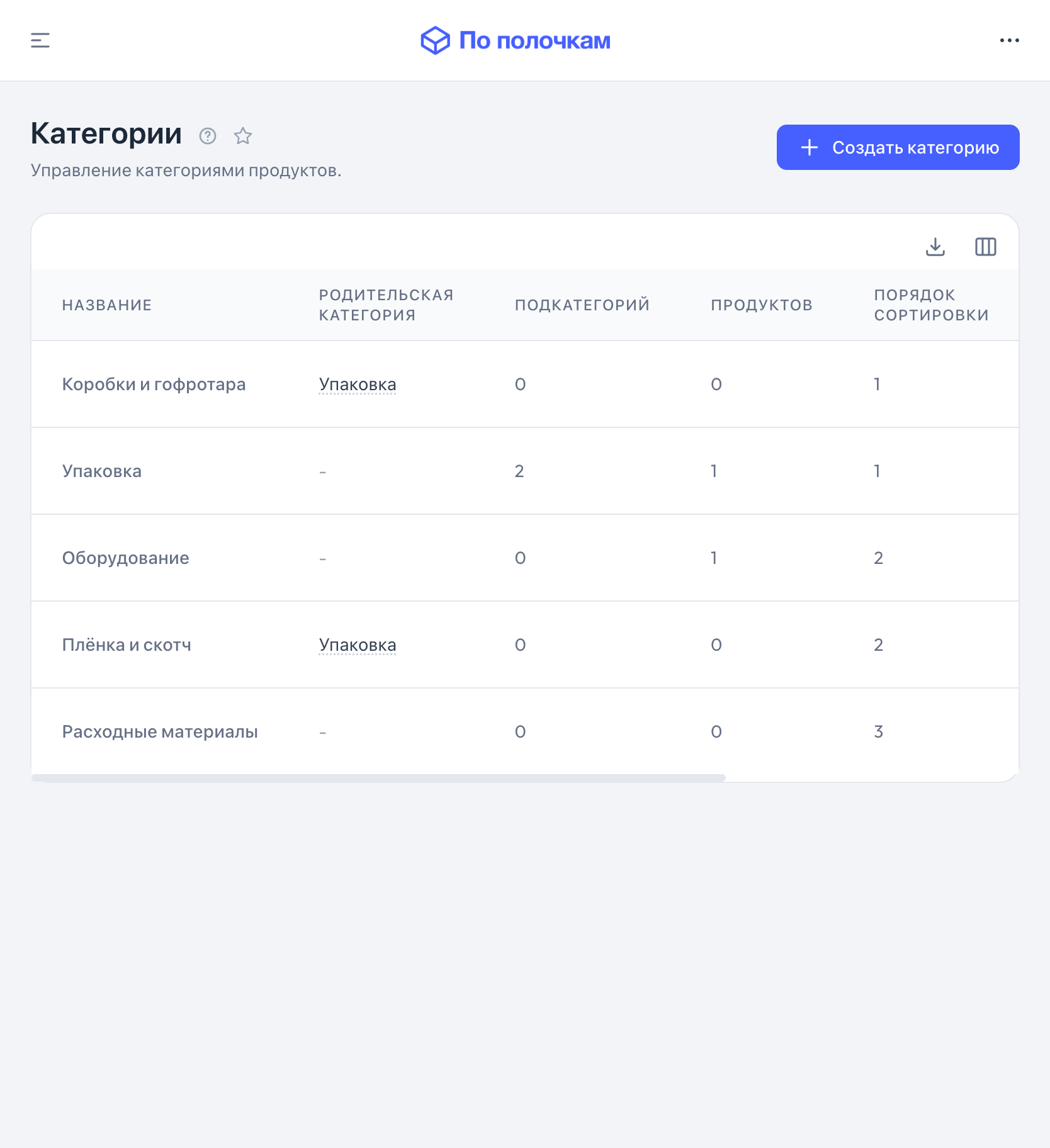 Категории товаров в «По полочкам» — планшет