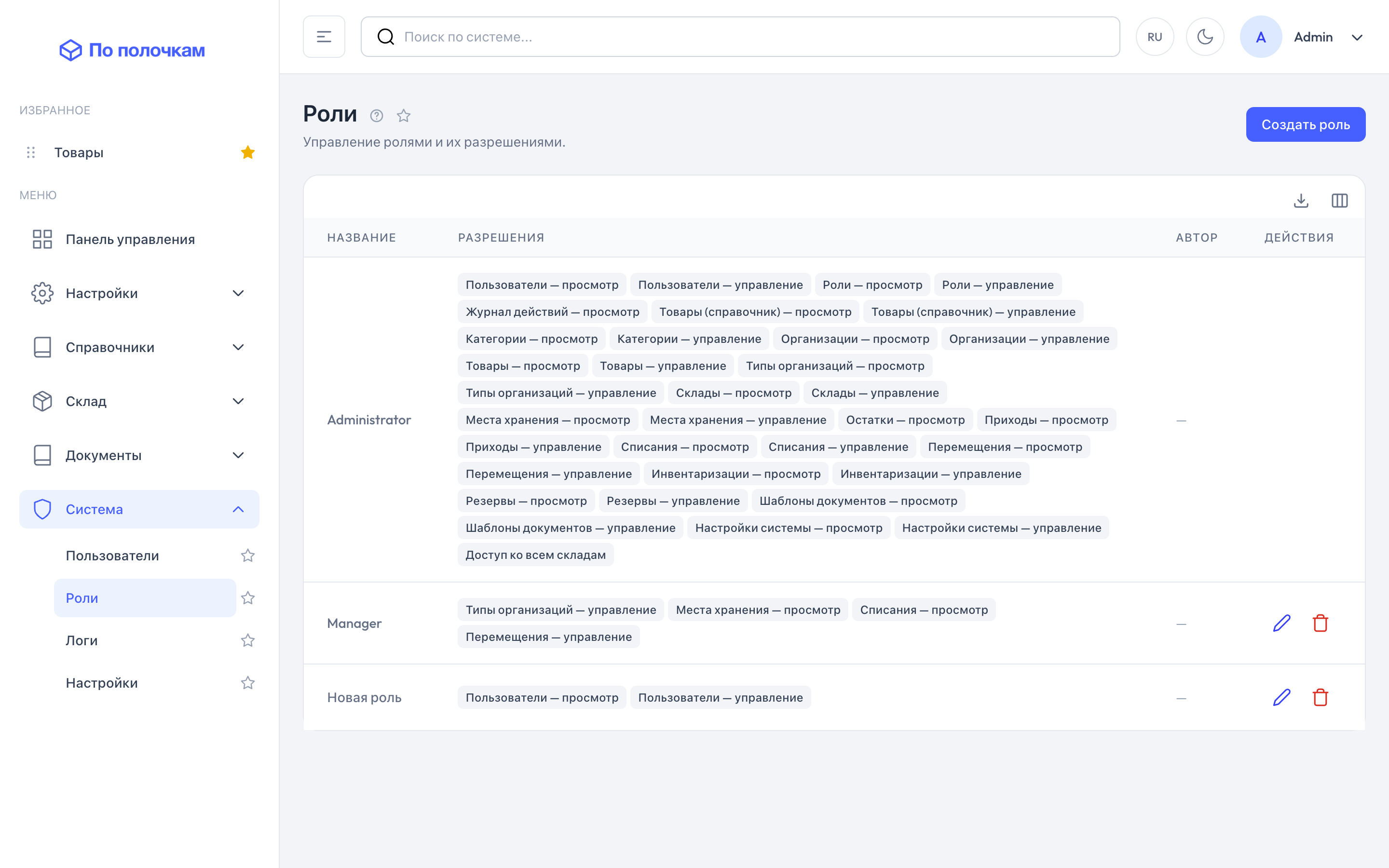 Роли и права доступа в «По полочкам» — десктоп